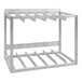 A New Age metal wall-mount dish rack with six metal racks on it.