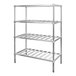 A New Age aluminum metal shelving rack with four shelves.