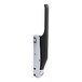 A black and silver door handle with a black handle on a white background.