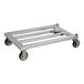 A New Age aluminum dunnage rack with wheels.