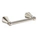 A brushed nickel American Standard toilet paper holder with a metal handle.