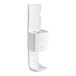A white automatic hand sanitizer dispenser with a rectangular design and an open top lid.