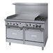 A large stainless steel Garland commercial gas range with 2 burners.