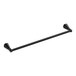 An American Standard matte black towel bar with metal knobs.