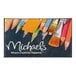 A customizable logo mat with the words "Michaels Where Creativity Happens" in blue, pink, and orange.