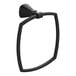 An American Standard matte black square towel ring with a curved edge.