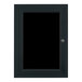 A black rectangular United Visual Products menu board with a lock on the door.