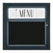 A black United Visual Products menu board with a knife and fork on it.