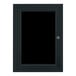 A black rectangular United Visual Products menu board with a lock on the door.