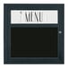 A black United Visual Products menu board with a header and white text on it.