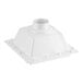 A white plastic Sioux Chief SquareMax floor sink strainer with a round top and a square hole.