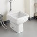 A white American Standard clinic service sink with a silver faucet.