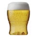 A Tossware plastic mini pint glass filled with beer and foam.
