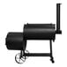 An Old Country BBQ Pits insulated offset smoker on a metal stand with wheels.