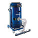 A blue Goodway Technologies walk behind dry vacuum cleaner on wheels.
