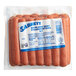 A package of Sabrett skinless beef franks with a label.