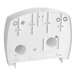 A white plastic Kimberly-Clark Professional jumbo roll toilet paper dispenser with holes.