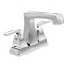 A Delta chrome deck-mount Ashlyn lavatory faucet with lever handles.