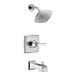 A Delta Ashlyn T-Series bath and shower faucet in chrome with a shower head.