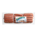 A package of Sabrett skinless beef franks with the word Sabrett in red on it.