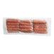 A package of Sabrett Skinless Beef Franks in plastic.