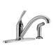 A chrome Delta kitchen faucet with a side sprayer.