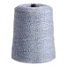A cone of blue and white variegated polyester cotton blend baker's twine.