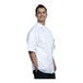 A man wearing a white Uncommon Chef Bari short sleeve chef coat with a white mesh back.