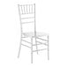 A white wooden Chiavari chair with a slatted back and spindle detailing.