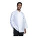 A man wearing a white Uncommon Chef 3/4 sleeve chef coat with white mesh back.