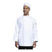 A man wearing a white Uncommon Chef Pisa chef coat with white mesh back.
