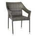 A gray chair with metal legs.