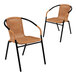 A pair of Flash Furniture Lila beige rattan arm chairs with black metal legs.