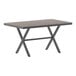 A Flash Furniture rectangular table with a gray faux teak top and metal X-frame.