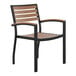 A Flash Furniture stackable arm chair with a wood slat seat and back.