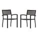 A pair of black Flash Furniture outdoor arm chairs with a white background.