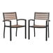 A pair of Flash Furniture outdoor arm chairs with wood slat seats and arms.