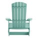 A teal faux wood folding Adirondack chair.