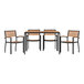 A Flash Furniture rectangular natural faux teak table and chair set with a black frame and wood slat chairs.