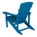 A blue Flash Furniture Adirondack chair with a faux wood seat and armrests.