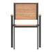 A wood chair with a faux teak slat back and metal legs.