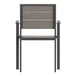 A Flash Furniture gray faux teak slat outdoor arm chair.