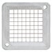 A white square with metal poles and holes in it.