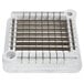 A white square metal blade with a metal grate.