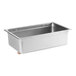 A rectangular stainless steel full pan with a drain fitting on the bottom.