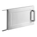 A solid stainless steel microwave door assembly with a handle.