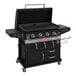 A Blackstone black outdoor griddle with two burners and a grill.