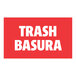 A red rectangular Lavex waste stream label with white text that says "Trash Basura"