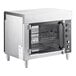 A stainless steel Vollrath countertop rotisserie oven with a door open.