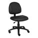 A Boss black leather mid-back office chair with wheels and a black seat.